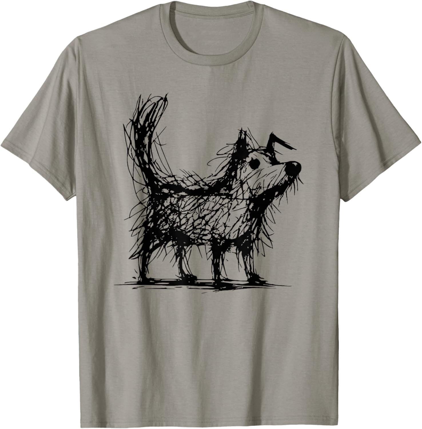 Minimal Line Art Minimalist Abstract Sketch Scribble Dog T-Shirt - T-Shirt | Sand