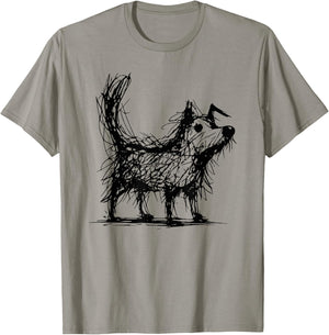 Minimal Line Art Minimalist Abstract Sketch Scribble Dog T-Shirt - T-Shirt | Sand