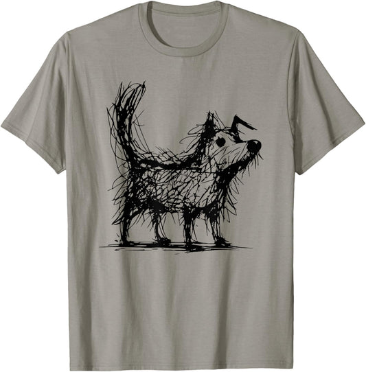Minimal Line Art Minimalist Abstract Sketch Scribble Dog T-Shirt - T-Shirt | Sand