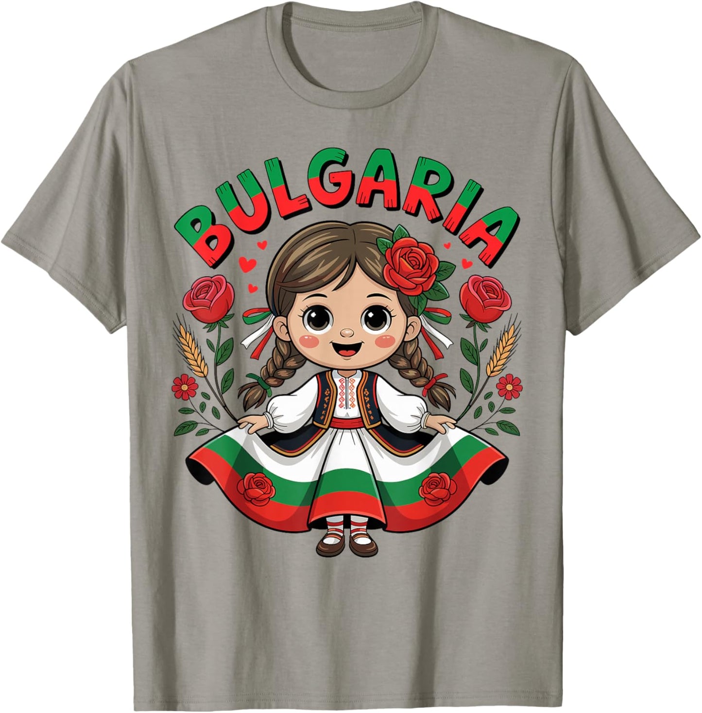 Cute Bulgarian Girl in Traditional Folk Dress for Kids T-Shirt - T-Shirt | Sand