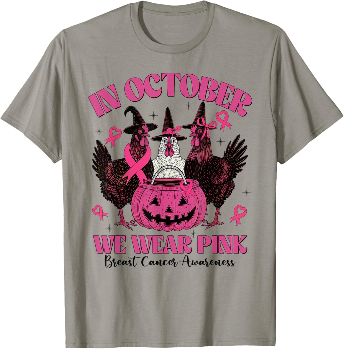 in October We Wear Pink Chicken Breast Cancer Awareness T-Shirt - T-Shirt | Sand