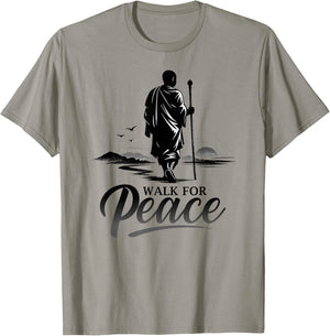 Retro Walk for Peace Monks with Aloka Dog Minimalist Zen Art T-Shirt - T-Shirt | Sand
