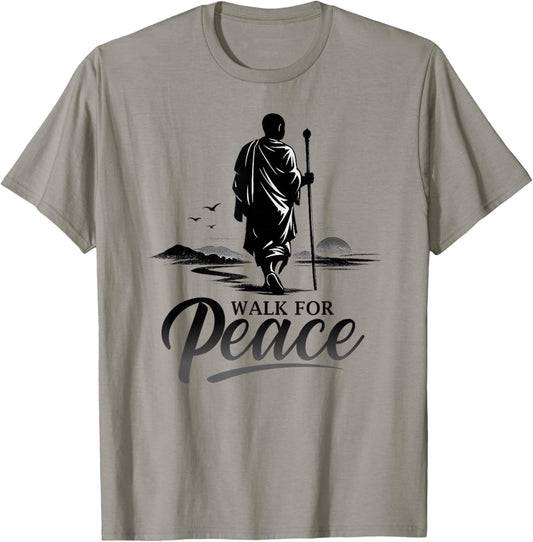 Retro Walk for Peace Monks with Aloka Dog Minimalist Zen Art T-Shirt - T-Shirt | Sand