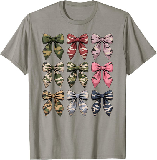 Camouflage Old Camo Bow Cute Country Hunting Women Girl T-Shirt - T-Shirt | Sand
