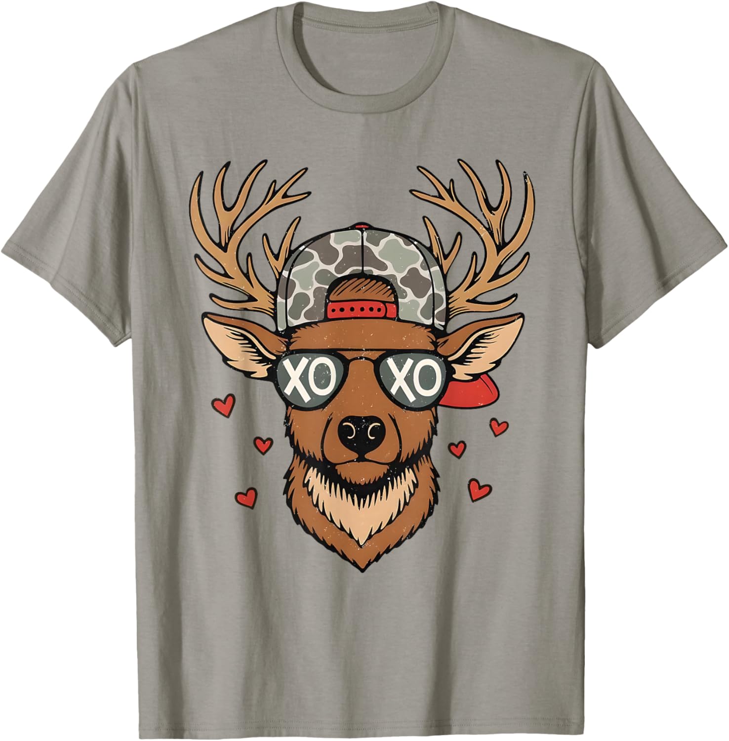 Camo Deer Head Buck Hunting Hunters Valentine's Day Boy Girl T-Shirt - T-Shirt | Sand
