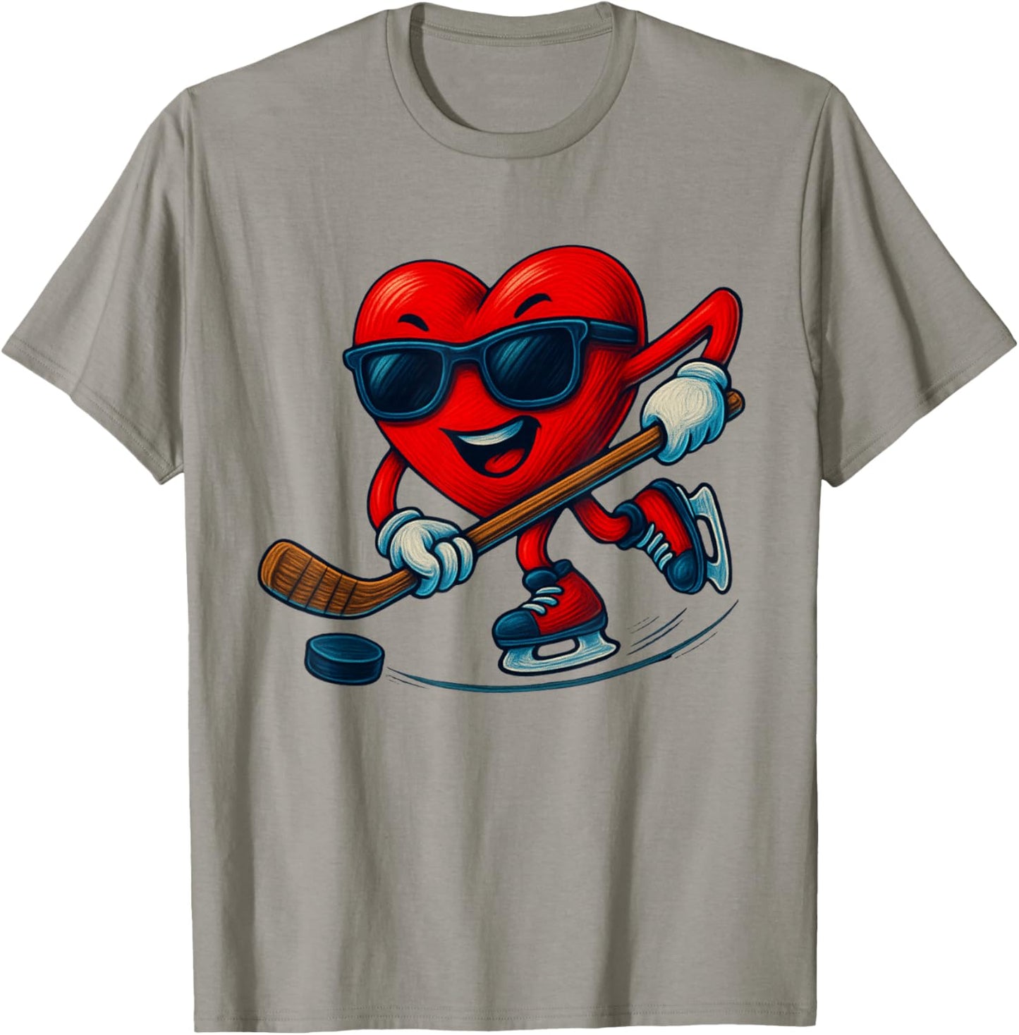 Valentines Day Ice Hockey Funny Red Heart Love Boys Kids T-Shirt - T-Shirt | Sand