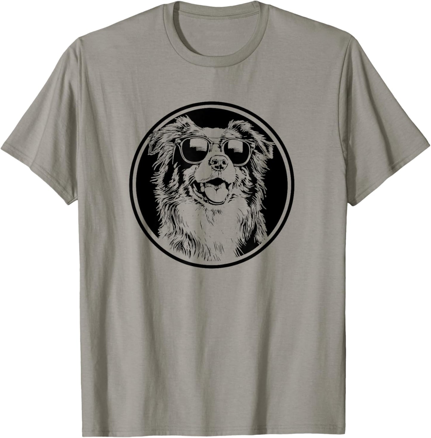 Round Black Logo Blue Merle Australian Shepherd Lover T-Shirt - T-Shirt | Sand
