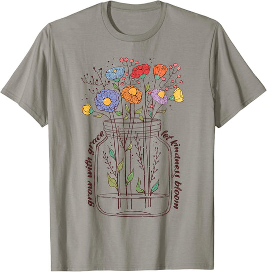 Grow with Grace let Kindness Bloom Like Wildflowers - Retro T-Shirt - T-Shirt | Sand