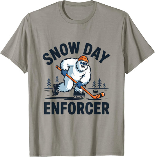 Snow Day Enforcer, Snowman Hockey Player T-Shirt - T-Shirt | Sand