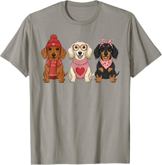 Cute Dachshund Valentine Weiner Dog T-Shirt - T-Shirt | Sand