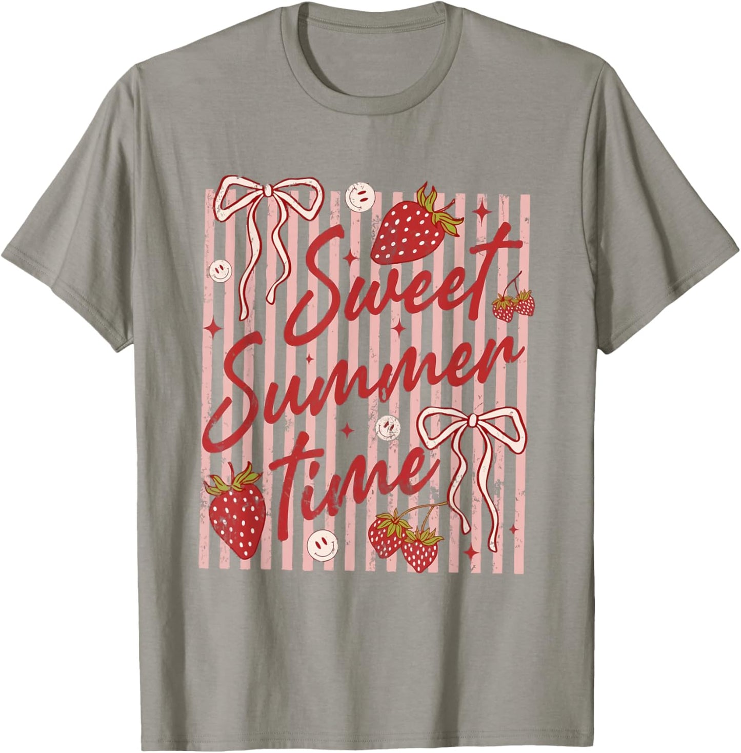 Retro Striped Sweet Summer Time Vacation Funny Strawberry T-Shirt - T-Shirt | Sand