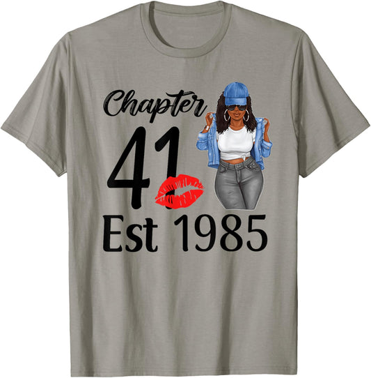 Chapter 41 Est 1985 Black Women 41st Birthday Party T-Shirt - T-Shirt | Sand