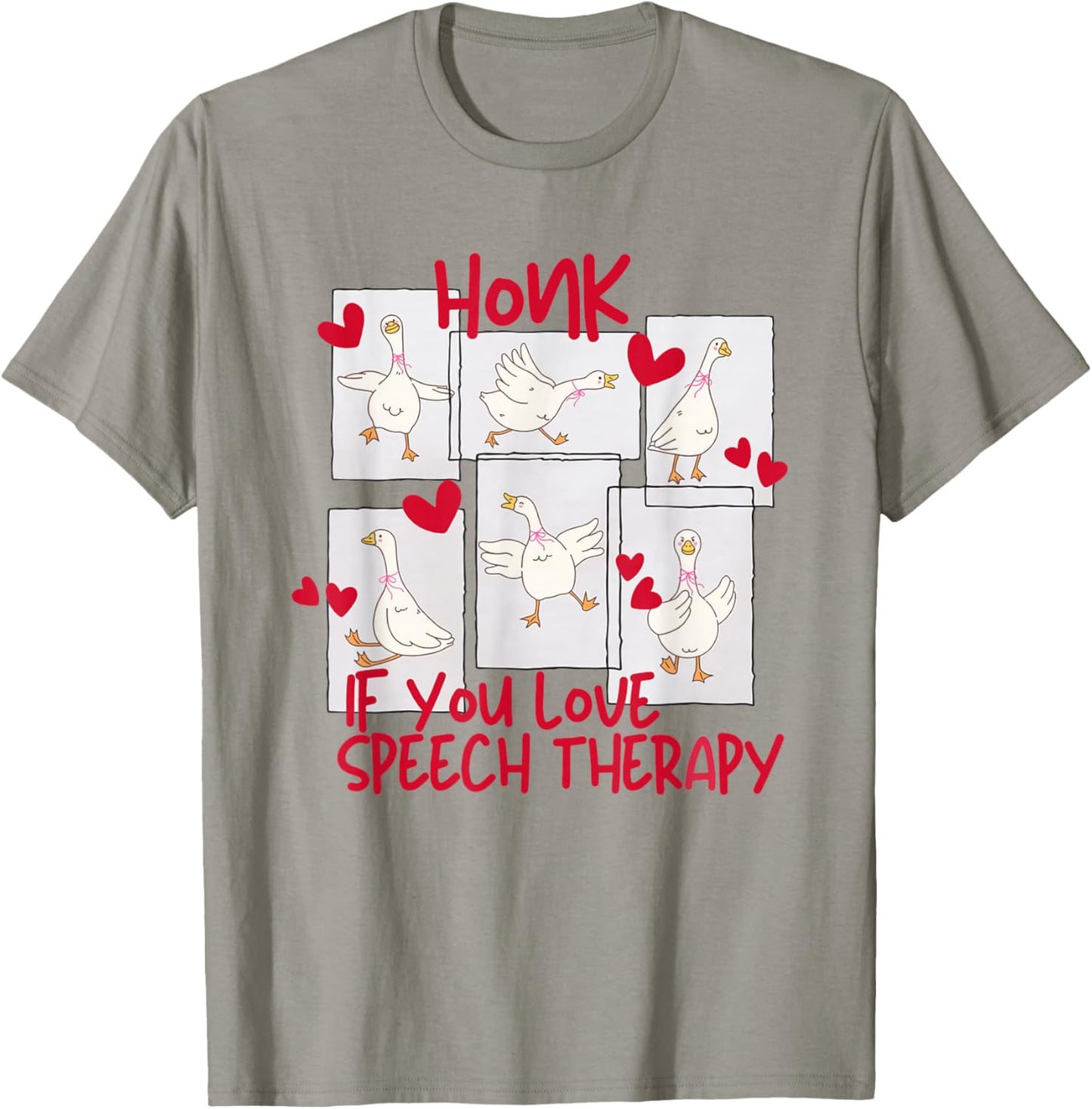 Women Cute Goose Valentines SLP Speech Language Pathologist T-Shirt - T-Shirt | Sand