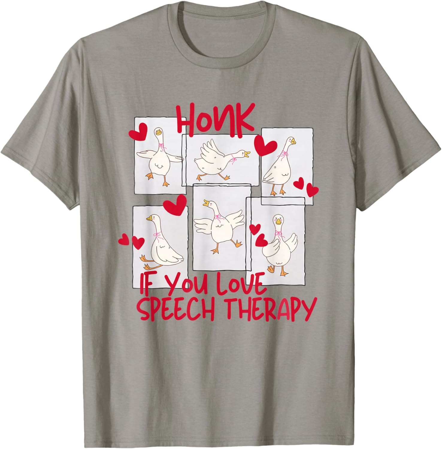 Women Cute Goose Valentines SLP Speech Language Pathologist T-Shirt - T-Shirt | Sand