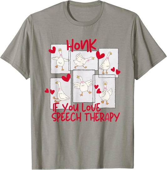 Women Cute Goose Valentines SLP Speech Language Pathologist T-Shirt - T-Shirt | Sand