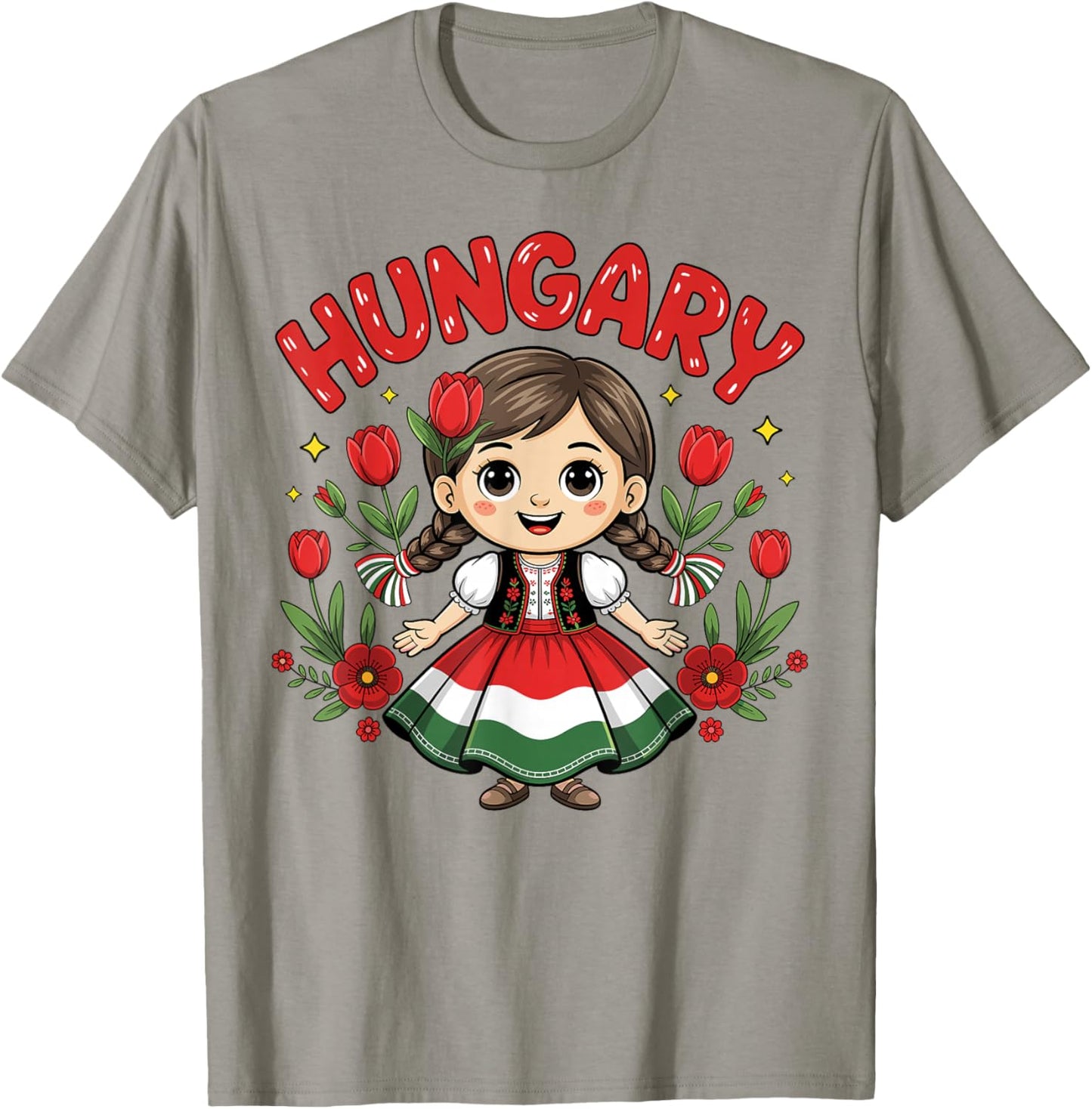Cute Hungarian Girl in Traditional Red Dress for Kids T-Shirt - T-Shirt | Sand