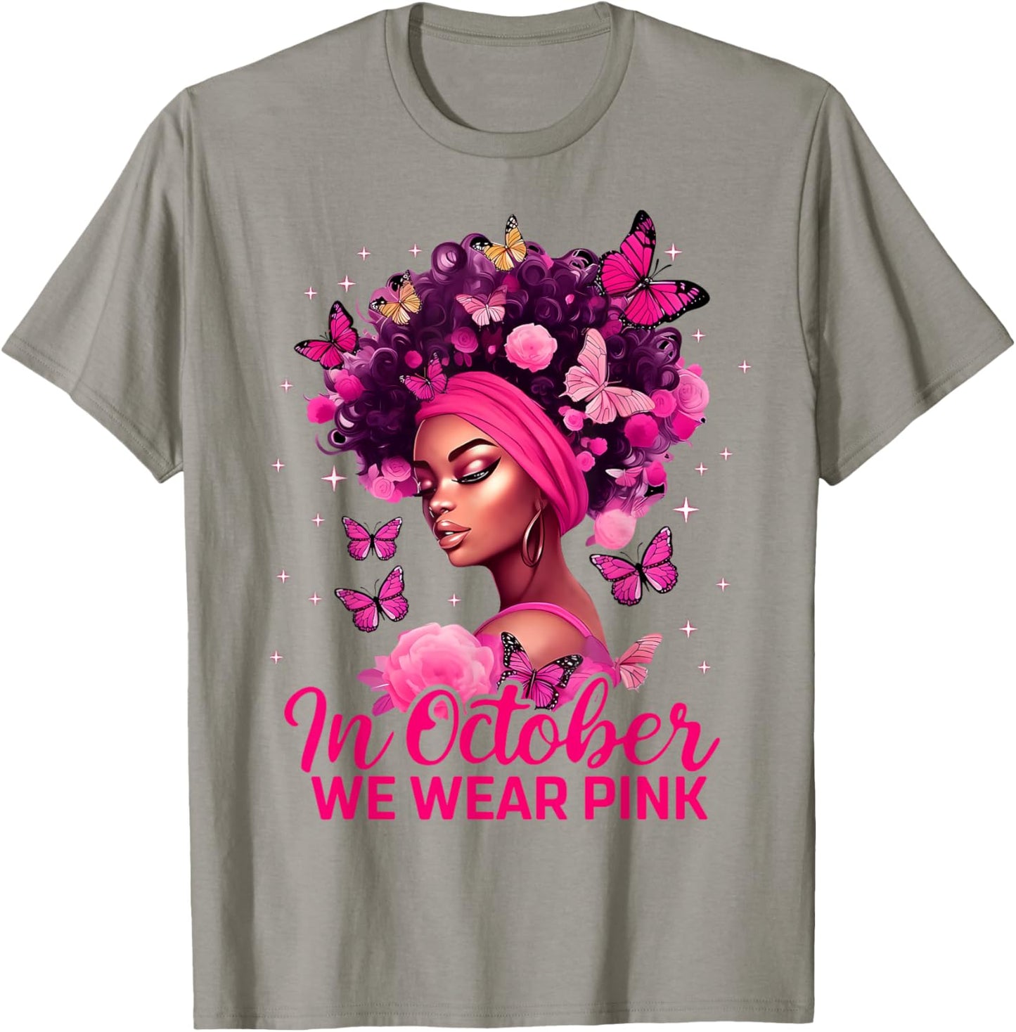 in October We Wear Pink Black Women Breast Cancer Awareness T-Shirt - T-Shirt | Sand