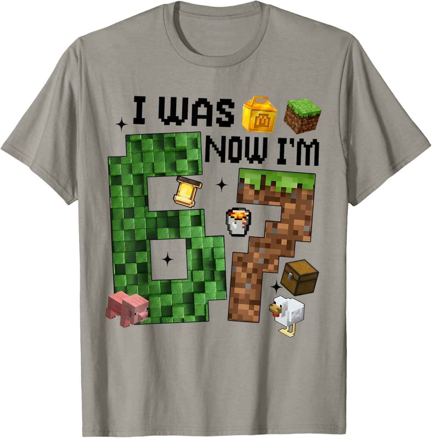 I was 6 Now I'm 7 Year Old Birthday Pixel Game Boys Kid 67 T-Shirt - T-Shirt | Sand