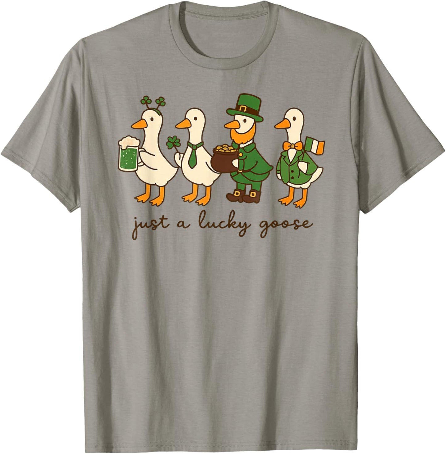 Just a Lucky Goose Leprechaun Irish Funny St Patricks Goose T-Shirt - T-Shirt | Sand