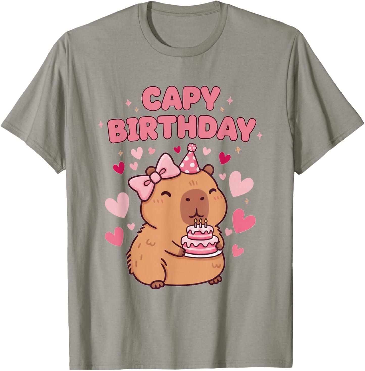 Capybara Birthday Girl Cute Capybara Animal Lovers Bow Party T-Shirt - T-Shirt | Sand