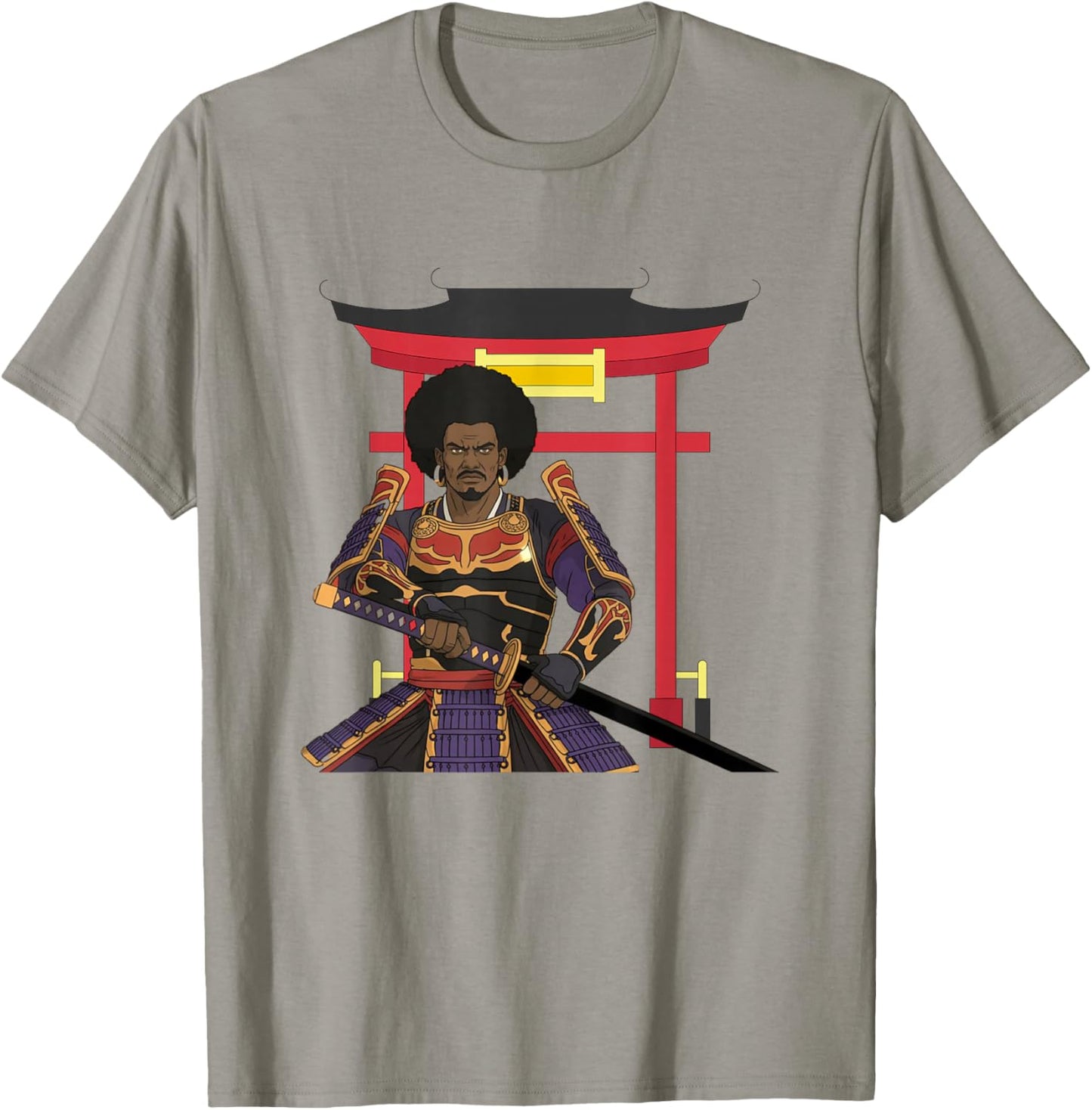African Samurai Warrior Katana Torii Gate Japanese Bushido T-Shirt - T-Shirt | Sand