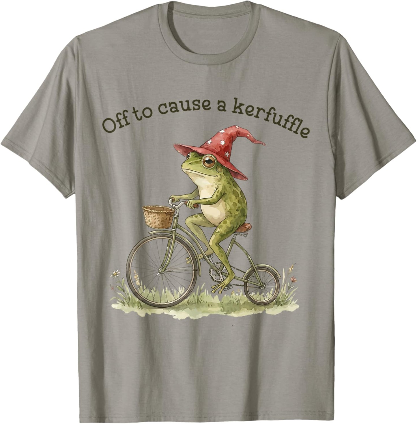 Off to Cause A Kerfuffle Funny Weird Frog Riding Bicycle T-Shirt - T-Shirt | Sand