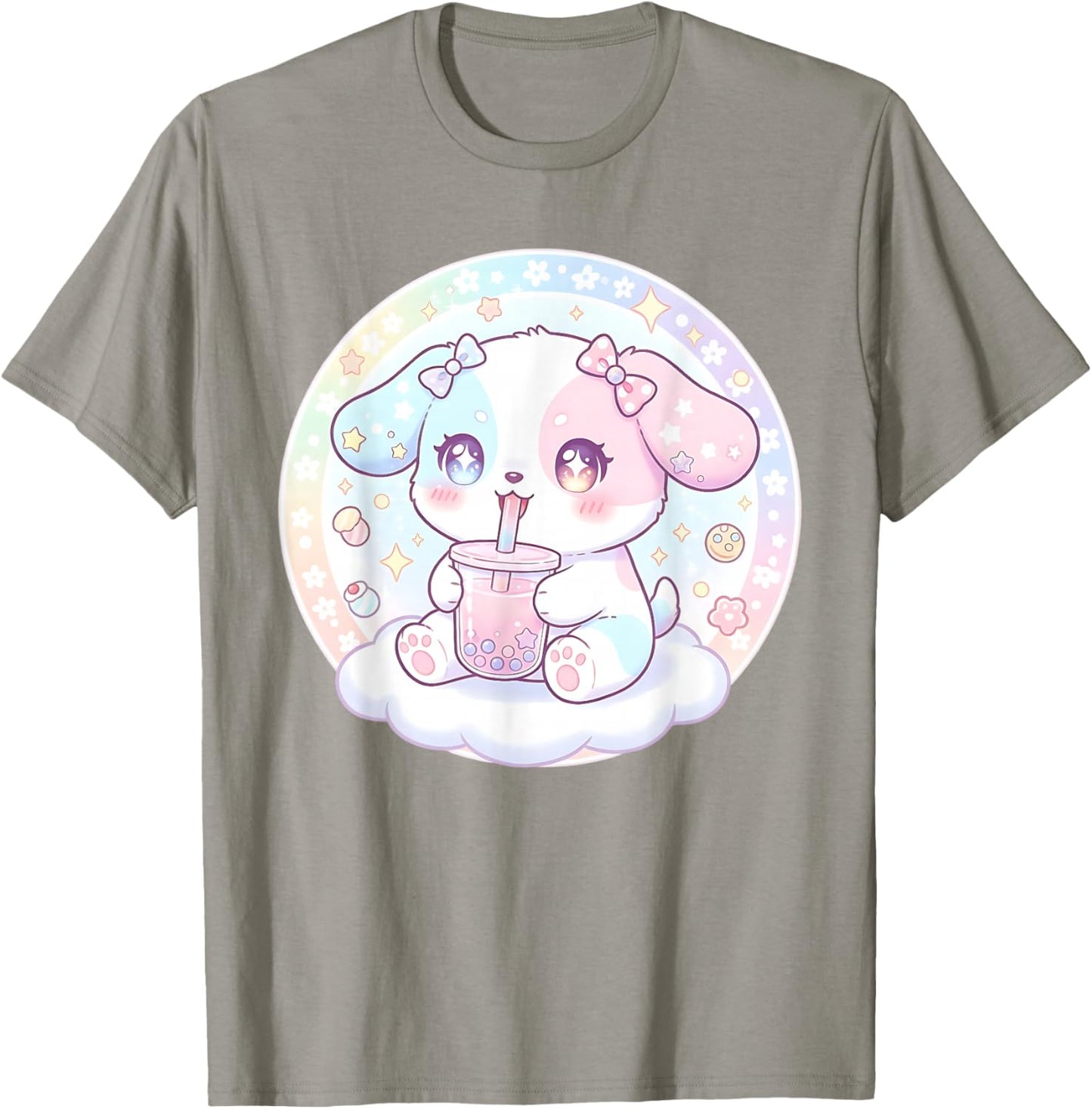 Puppy Dog Drinking Boba Tea Cute Girls Graphic T-Shirt - T-Shirt | Sand