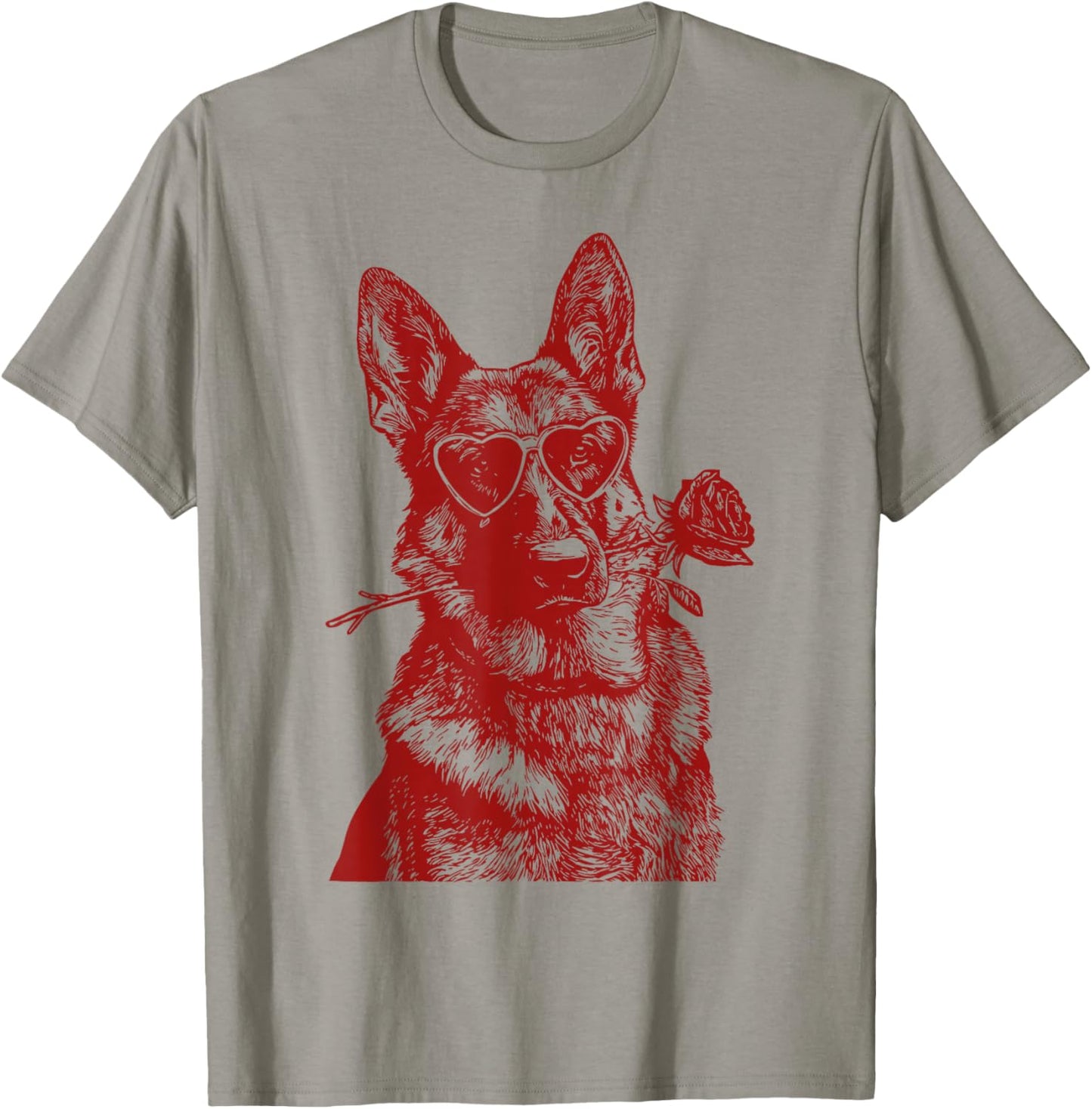 Valentine German Shepherd with Heart Sunglasses Romantic Dog T-Shirt - T-Shirt | Sand