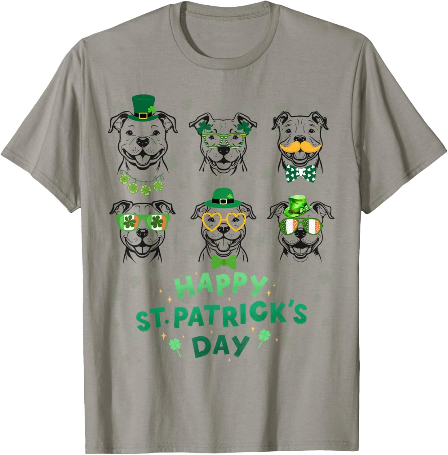 Funny Pitbull Happy St Patrick Day T-Shirt - T-Shirt | Sand