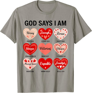 God Says I Am Christian Faith Heart Valentine Jesus Girls T-Shirt - T-Shirt | Sand