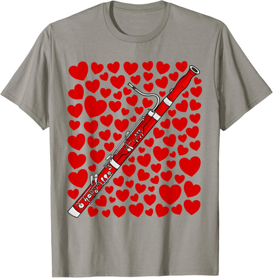 Bassoon with Hearts Bassoonist Valentines Wedding Musician T-Shirt - T-Shirt | Sand