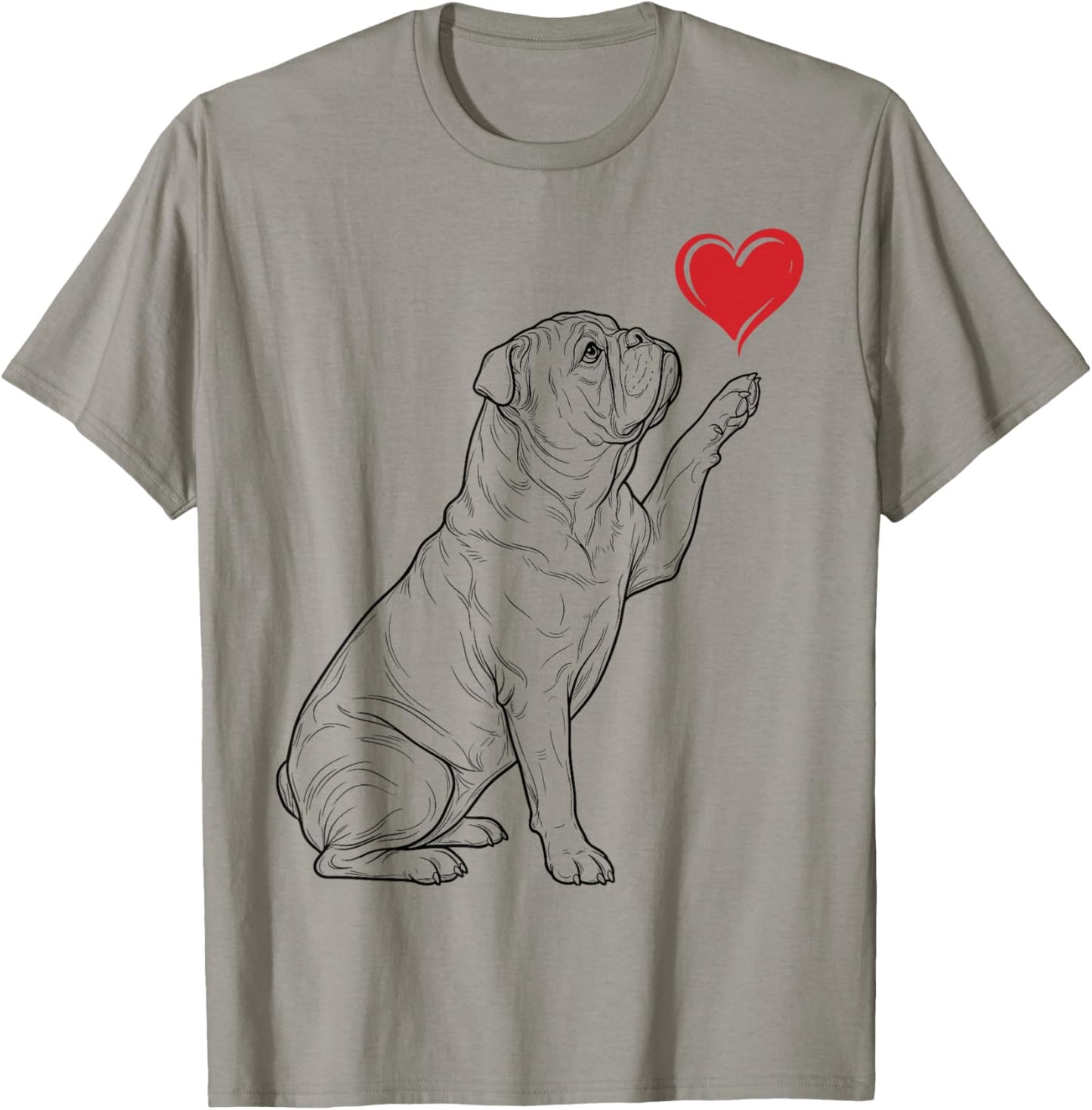 English Bulldog Dog Art Holding Heart Valentines T-Shirt - T-Shirt | Sand