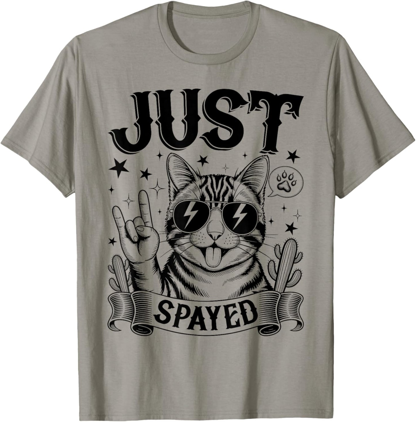 Just Spayed Retro Funny Cat Shirt Cool Cat Lover Gift T-Shirt - T-Shirt | Sand