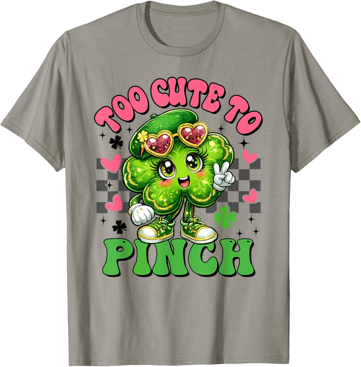 Too Cute to Pinch Groovy Shamrock St Patricks Day Girls T-Shirt - T-Shirt | Sand