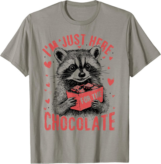 I'm Just Here for The Chocolate Funny Raccoon Valentine T-Shirt - T-Shirt | Sand