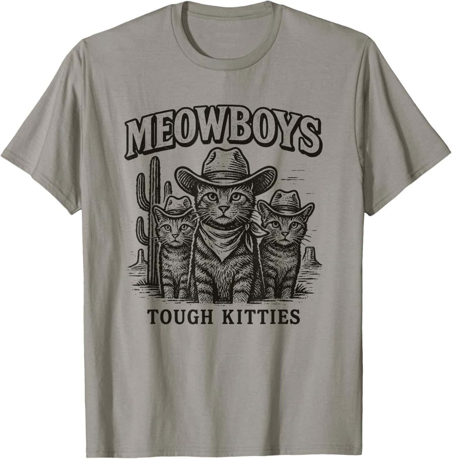 Meowboys Tough Kitties Country Western Cowboy Cat T-Shirt - T-Shirt | Sand