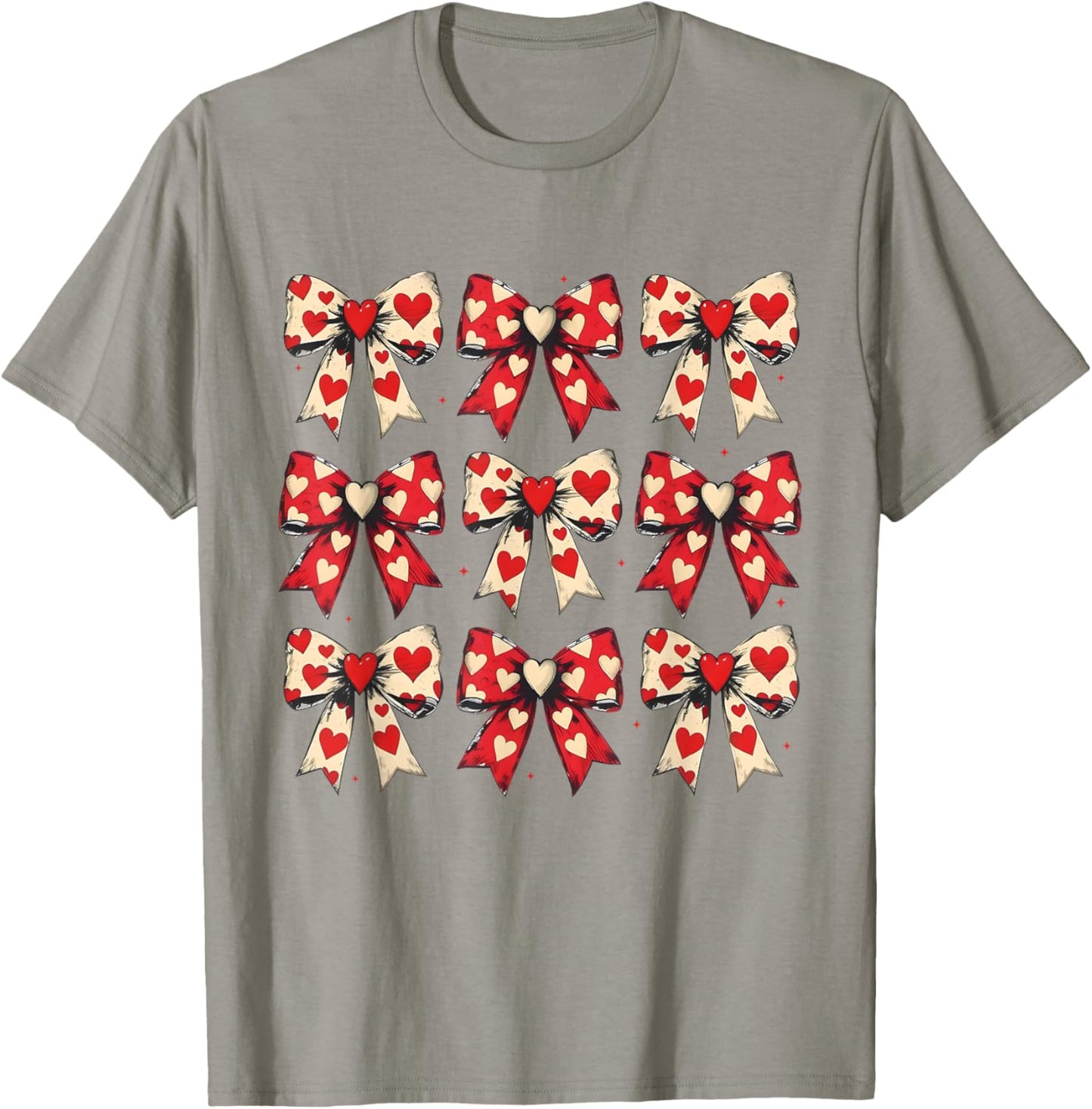 Valentines Day Hearts Coquette Bow Women Girls Boys T-Shirt - T-Shirt | Sand