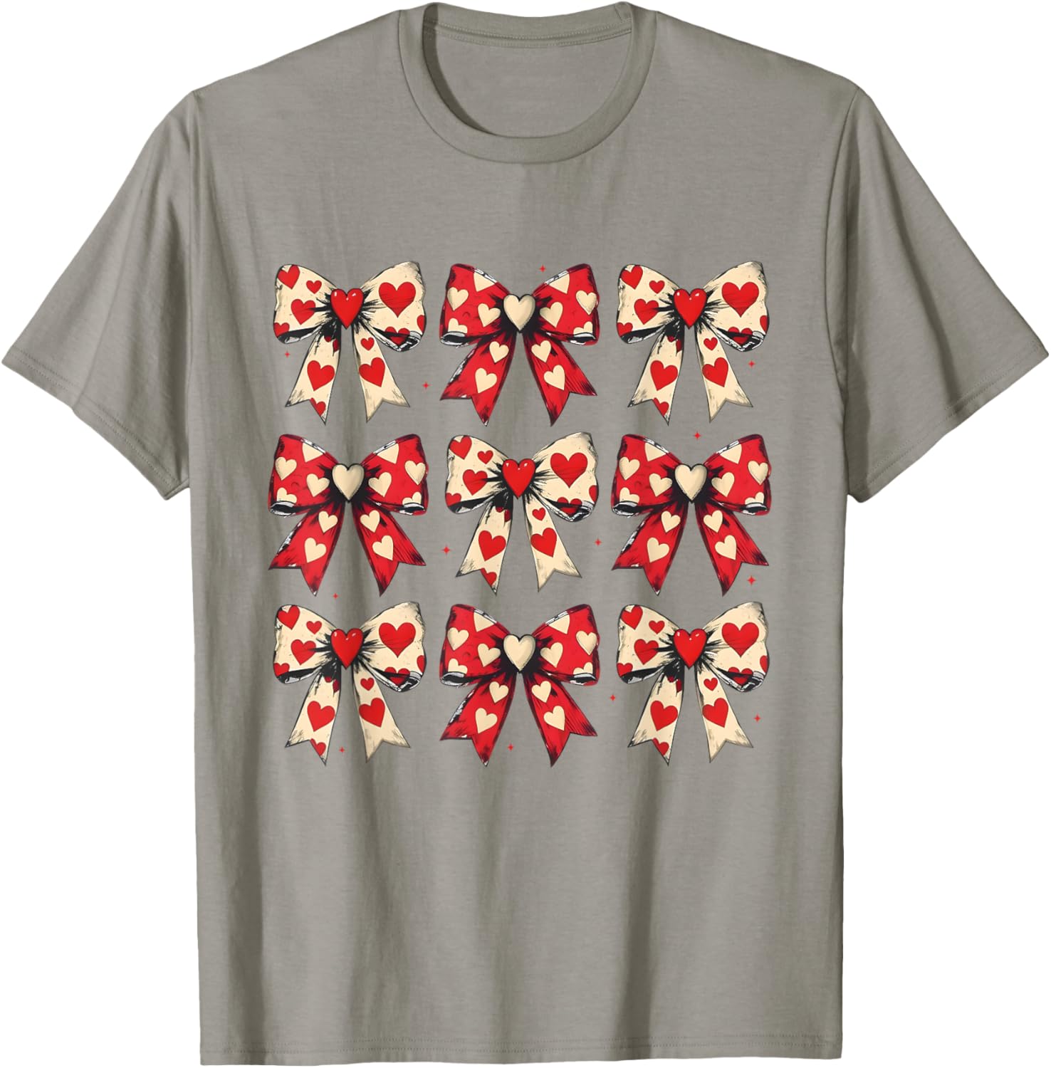 Valentines Day Hearts Coquette Bow Women Girls Boys T-Shirt - T-Shirt | Sand