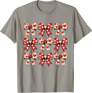 Valentines Day Hearts Coquette Bow Women Girls Boys T-Shirt - T-Shirt | Sand