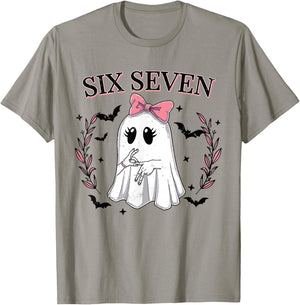 Funny Six Seven Meme 67 Spooky Ghost Halloween 6 7 Cute Girl T-Shirt - T-Shirt | Sand