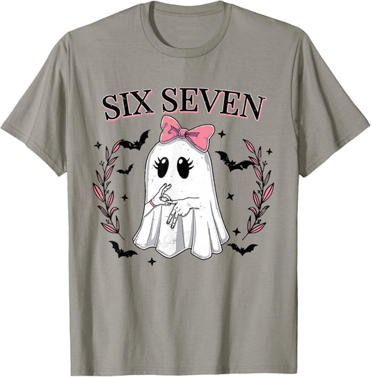 Funny Six Seven Meme 67 Spooky Ghost Halloween 6 7 Cute Girl T-Shirt - T-Shirt | Sand