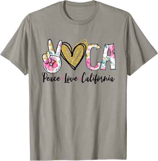 Peace Love California Floral Vintage California Pride State T-Shirt - T-Shirt | Sand