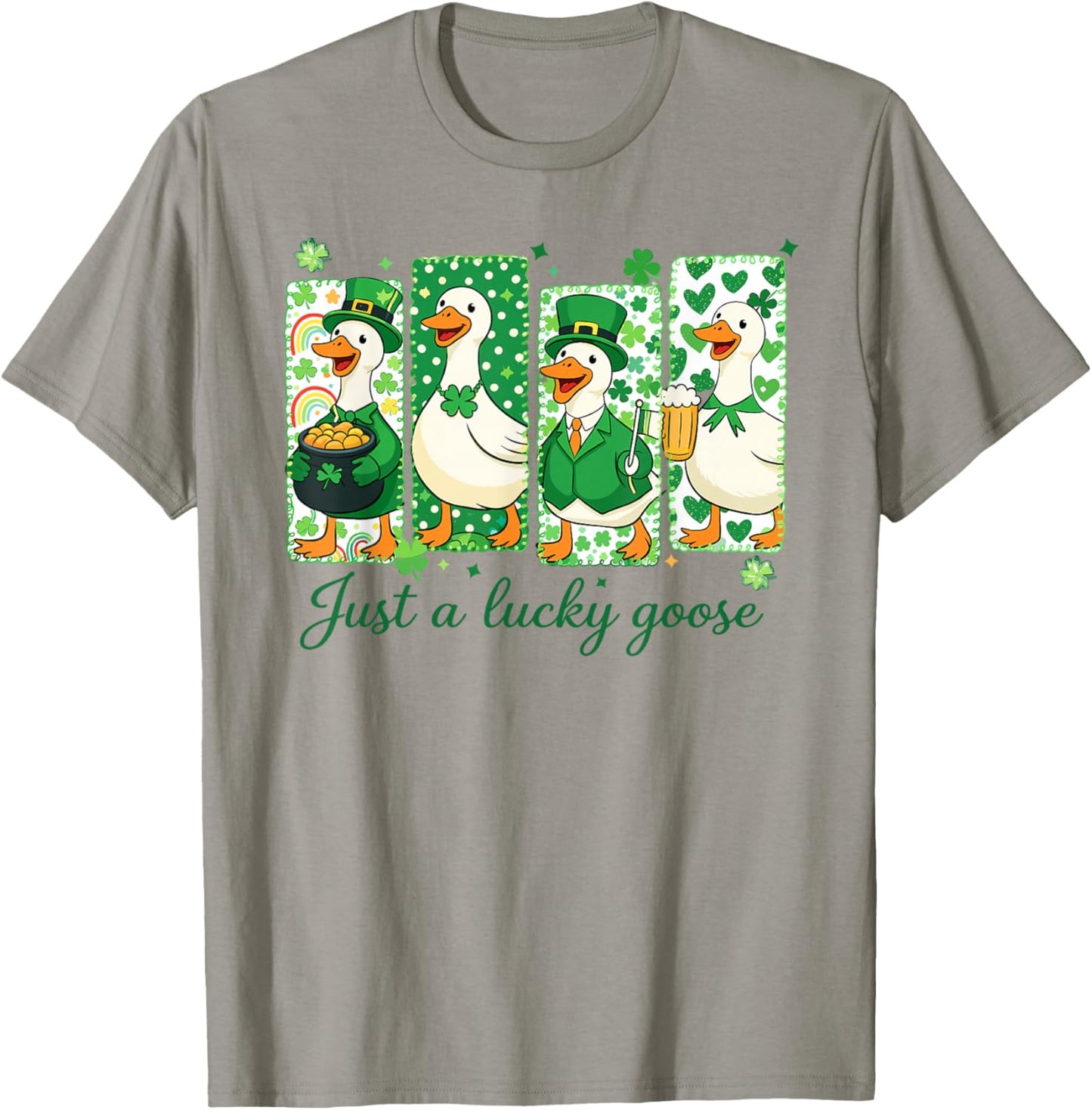 Just a Lucky Goose Leprechaun Irish Funny St Patricks Goose T-Shirt - T-Shirt | Sand