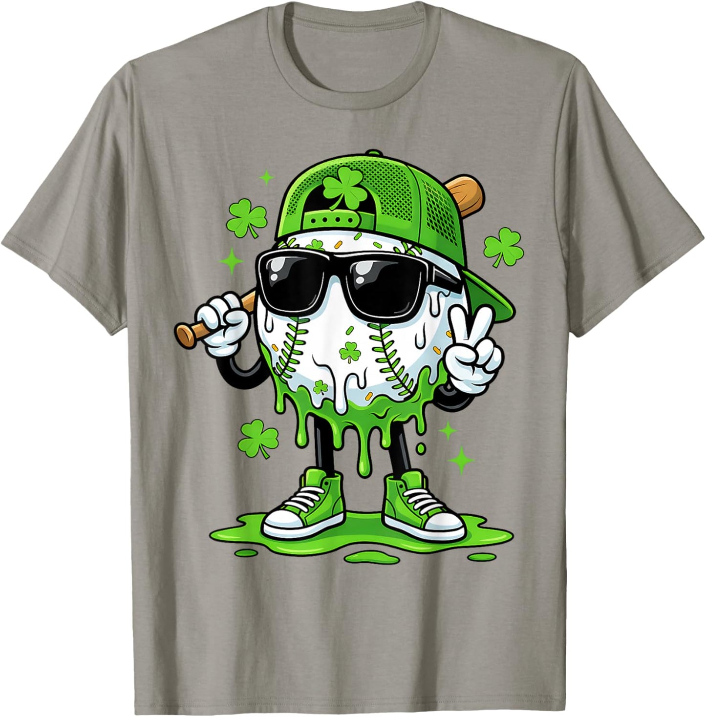 Baseball Drip Ice Cream Boys Youth Kids St Patricks Day T-Shirt - T-Shirt | Sand
