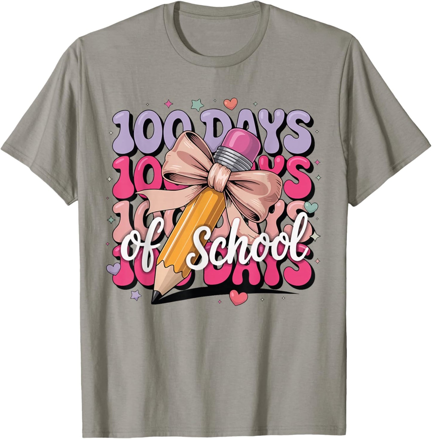 100 Days of School Girls Coquette Bow Kids Teacher Student T-Shirt - T-Shirt | Sand