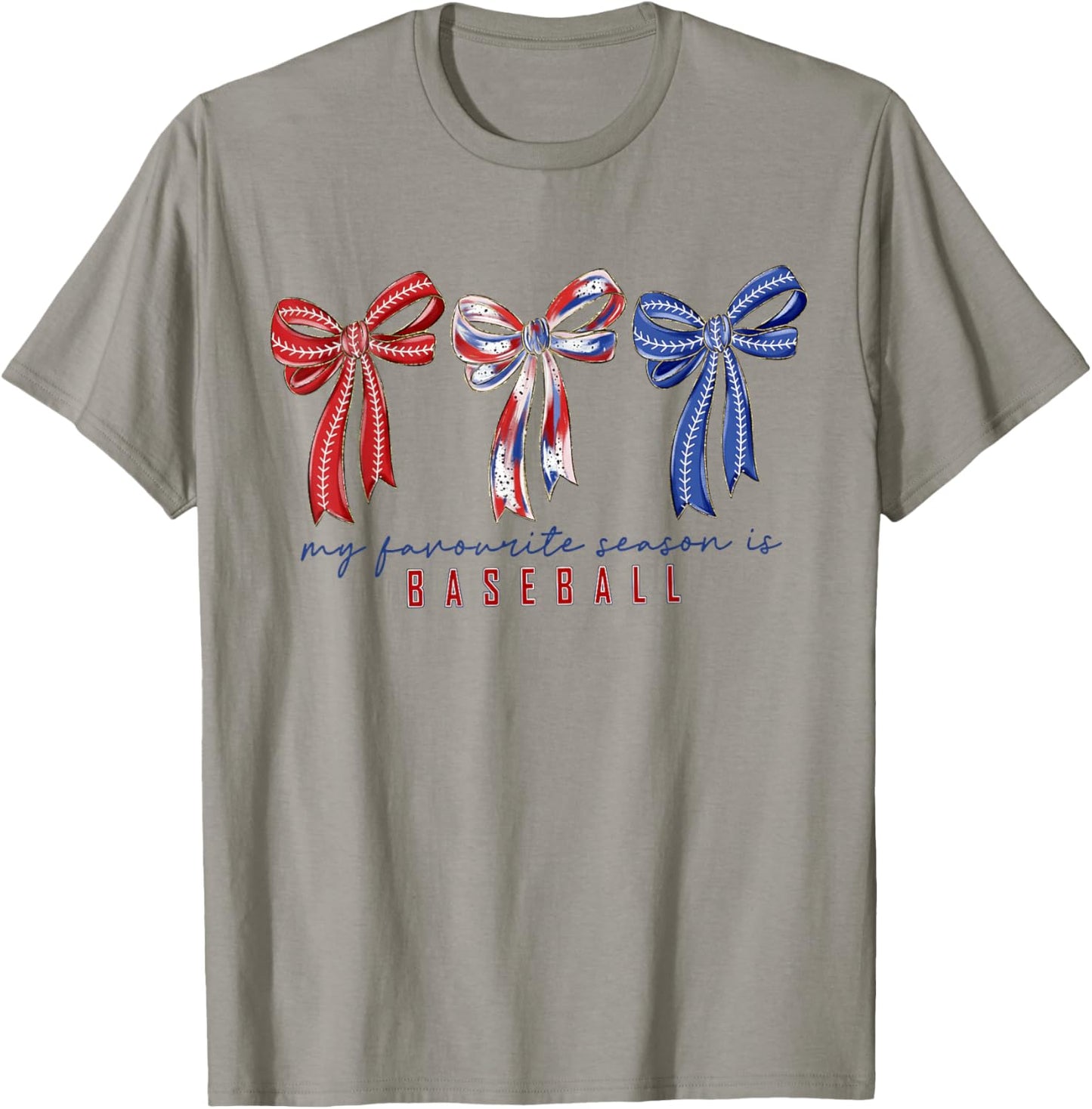 My Favorite Season is Baseball Coquette Bow Game Day Mom Sis T-Shirt - T-Shirt | Sand