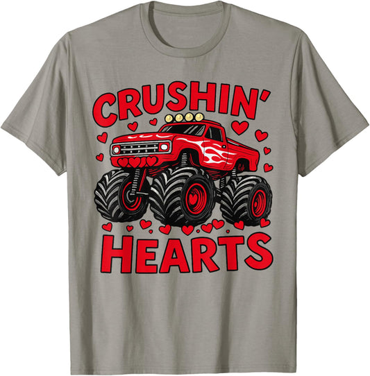 Crushin-Hearts Valentine Truck Boys Toddlers Valentines Day T-Shirt - T-Shirt | Sand