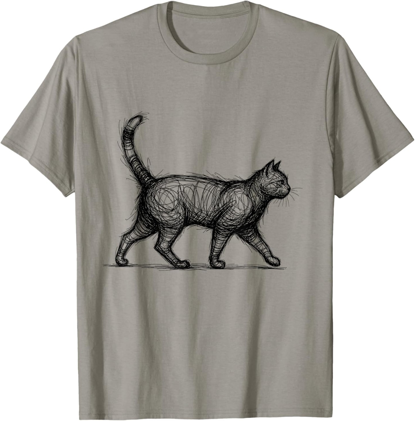 Scribble Cat Abstract Sketch Minimalist Cat Art T-Shirt - T-Shirt | Sand