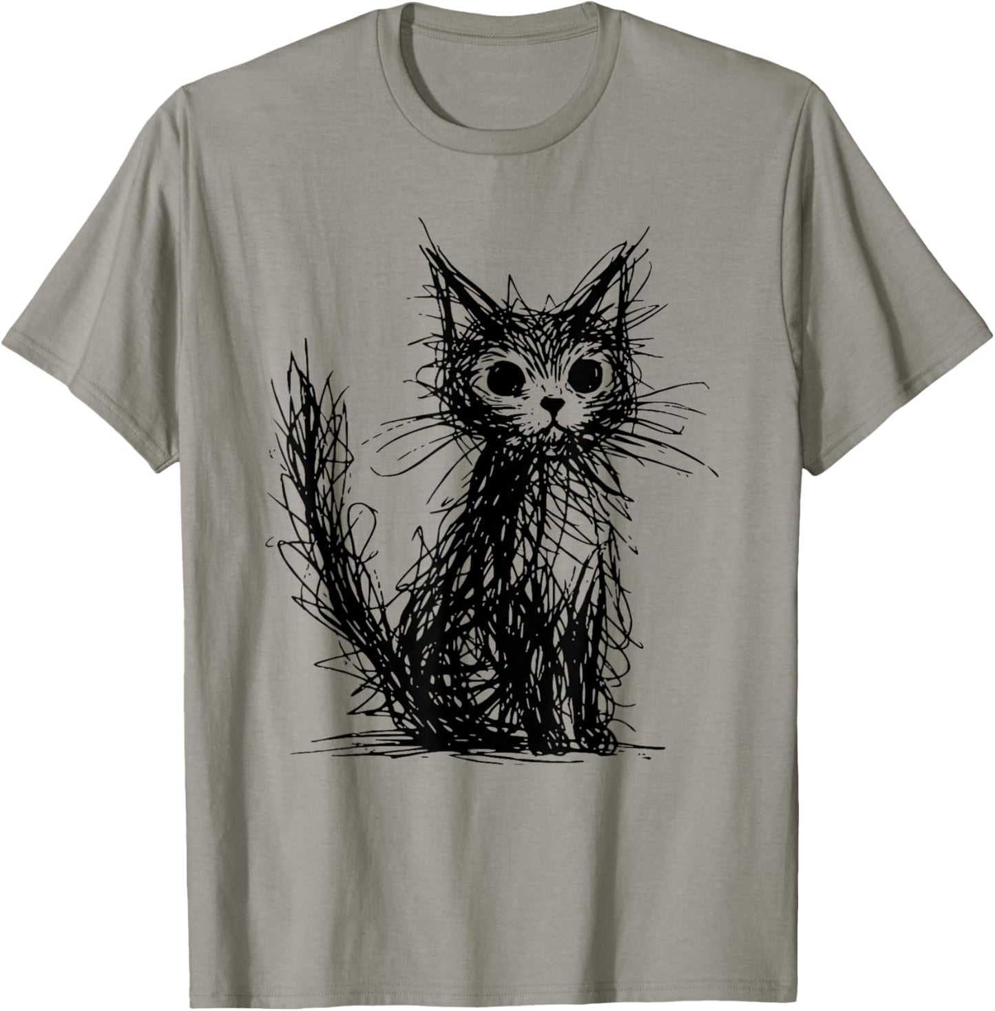 Minimal Line Art Minimalist Abstract Sketch Scribble Cat T-Shirt - T-Shirt | Sand