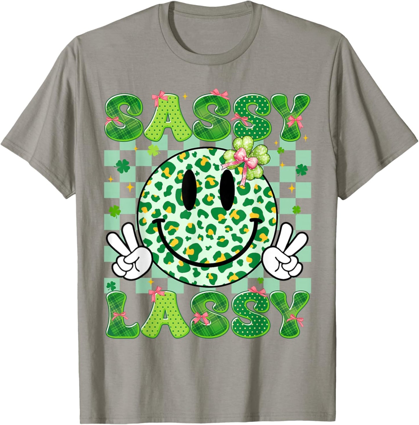 Sassy Lassy Shamrock Leopard St Patricks Girl Kid Women T-Shirt - T-Shirt | Sand
